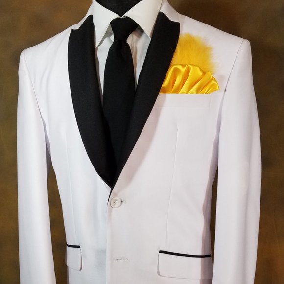 New - Yellow-Gold Satin Ruffle & Feather Pocket Square Insert - Picture 2 of 7